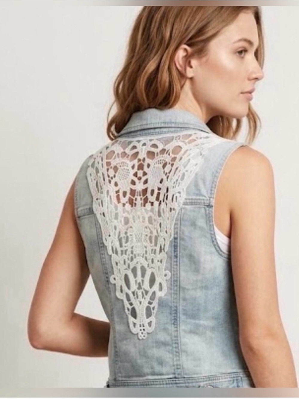 Pilcro and the Letterpress Anthropologie Denim and Lace Vest Size Small